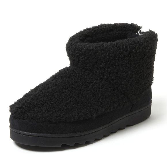 Dearfoams Women's Outdoor Whitney Teddy Ankle Boot Slipper, Black, 7-8 - Picture 1 of 1